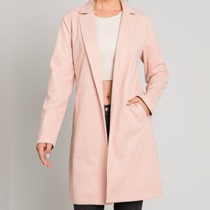 Blush Gingham Midweight Blazer Coat | Open Front Longline Jacket NWT